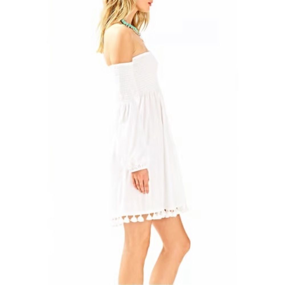 Lilly Pulitzer Trina Beach Mini Dress Smocked White Off Shoulder Size XXS - Picture 3 of 12